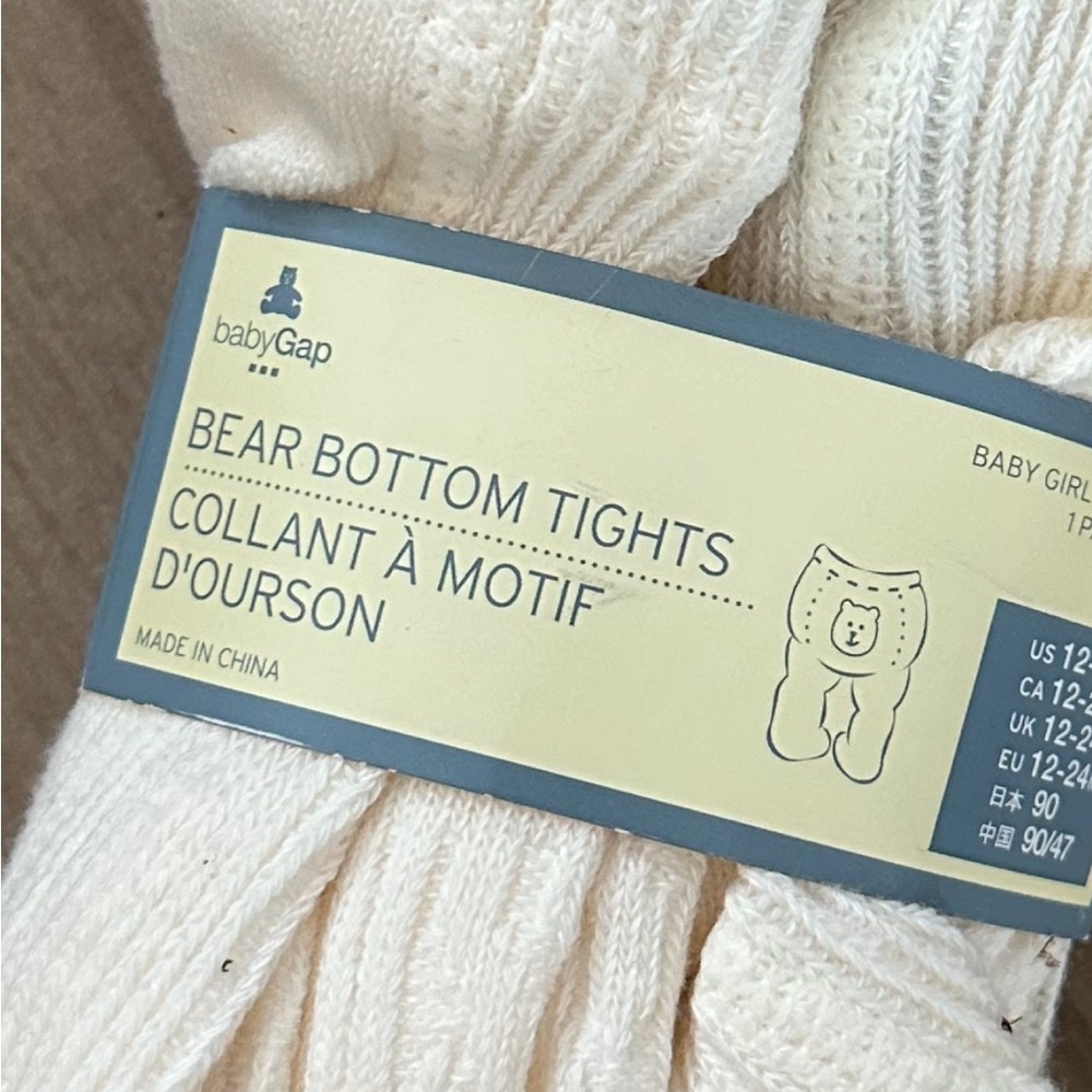 GAP Baby Girl Bear Bottom Cream Ribbed Tights